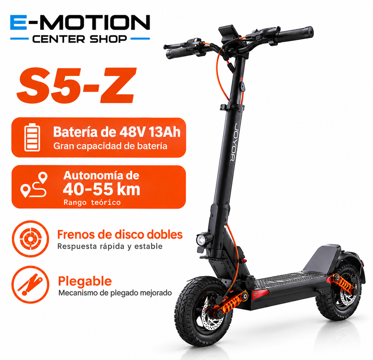 JOYOR S5-Z – Patinete Eléctrico 48V 13Ah, Neumáticos de 10×3", 25 km/h y Autonomía de 40–55 km