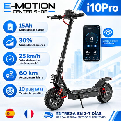 iScooter i10Pro – Patinete Eléctrico 48V 15Ah, Neumáticos de 10", Autonomía de 50–60 km y App