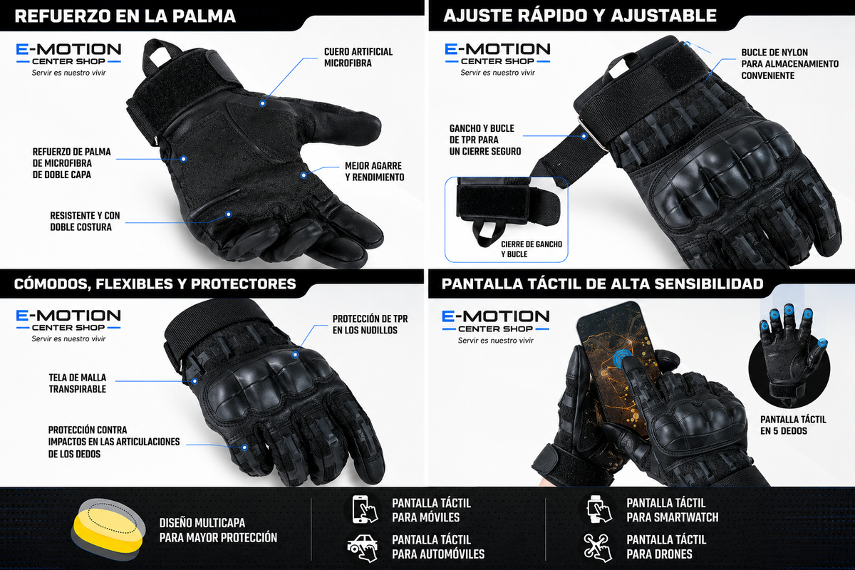 Guantes Tácticos para Exterior con Pantalla Táctil, Protección de Nudillos y Agarre Antideslizante