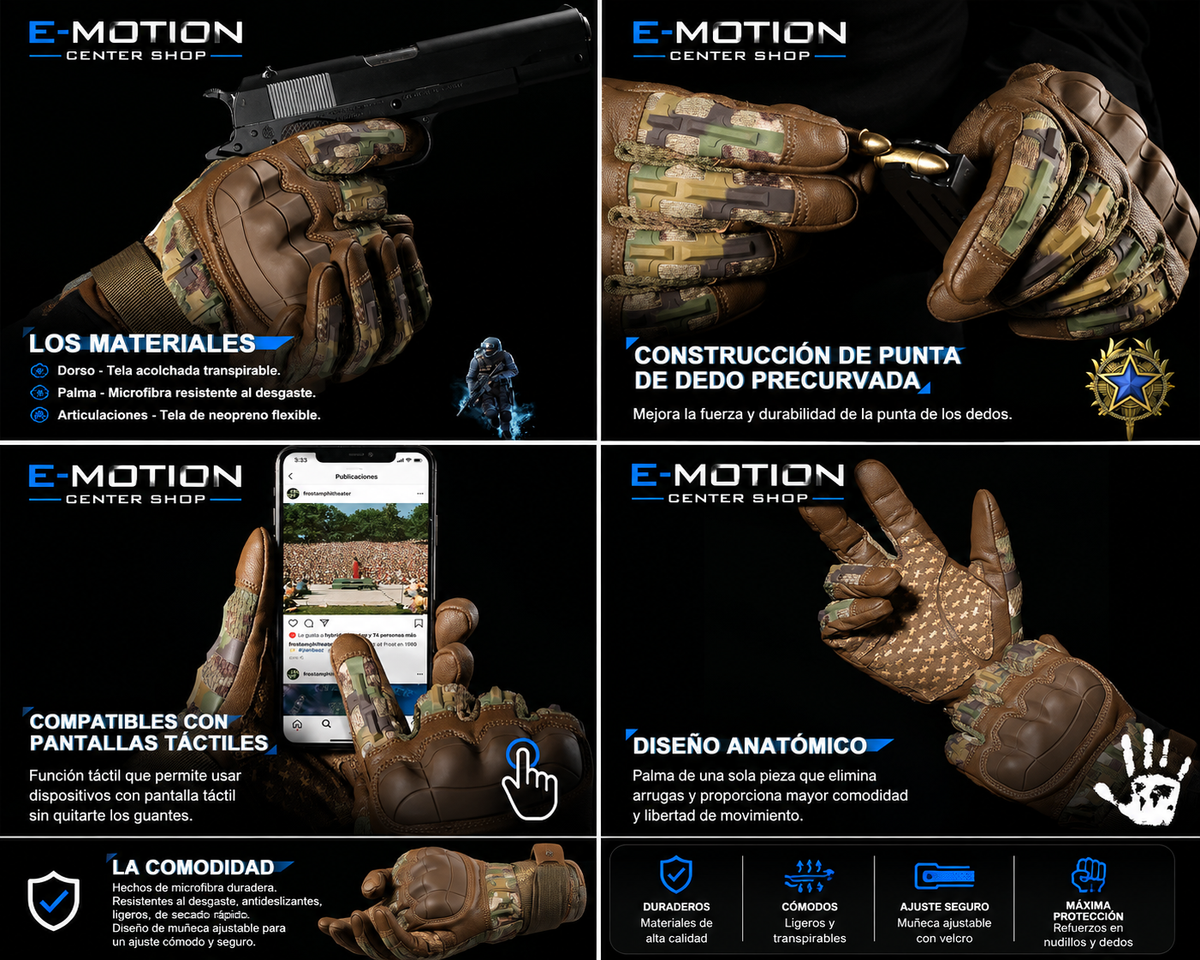 Guantes Tácticos para Exterior con Pantalla Táctil, Protección de Nudillos y Agarre Antideslizante